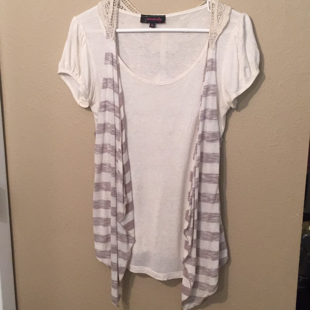 Cream top with attached tan and brown vest